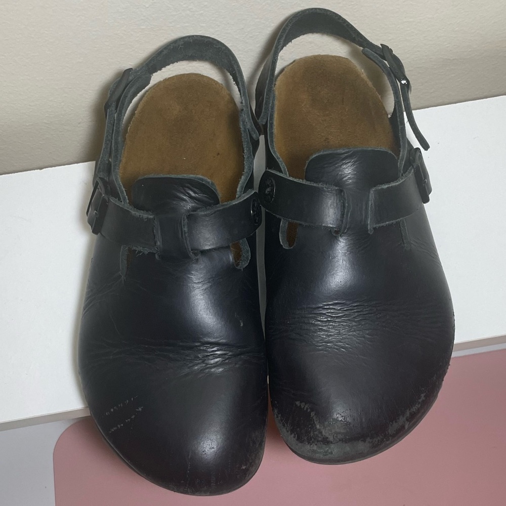 Birkenstock Tokio Super Grip Black Non Slip Clogs Leather Size EU 35 US 4 Narrow